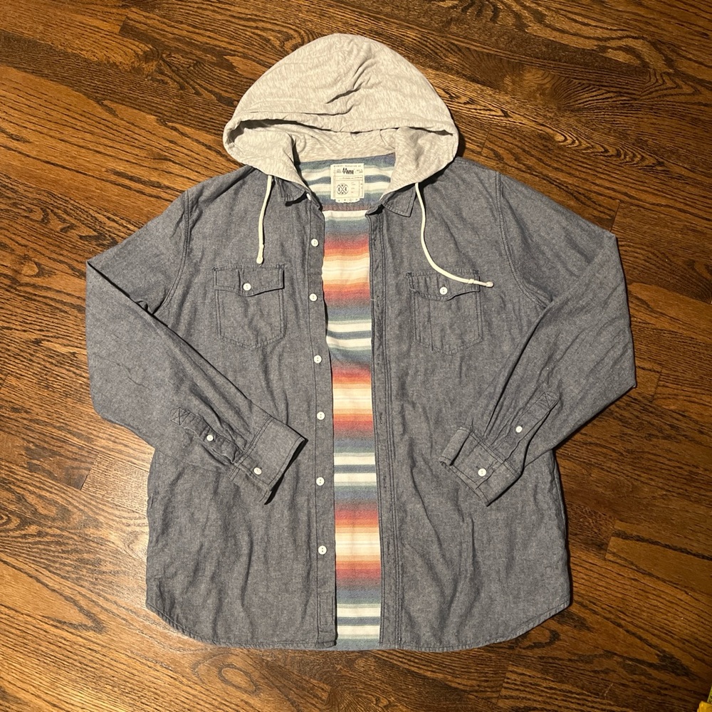 Men's Gray Hooded Shirt Jacket